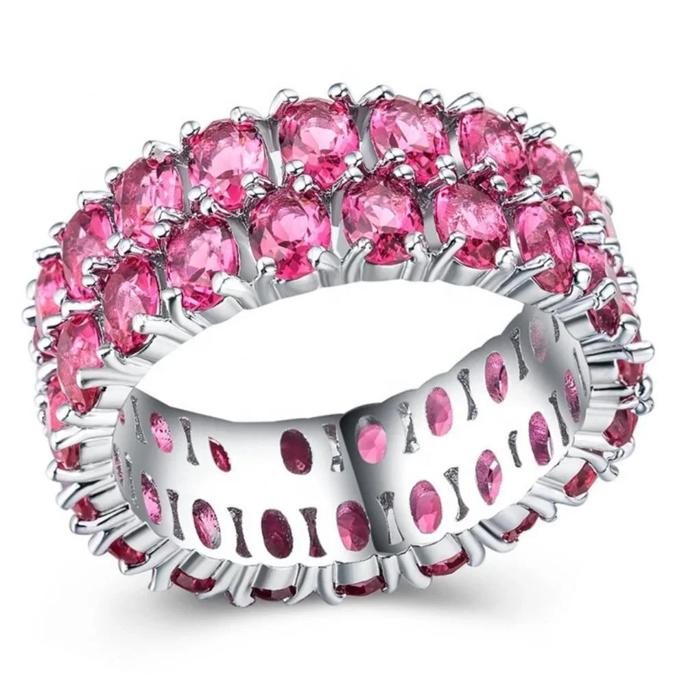 ❤️Exclusive 925 Silver Plated Beautiful Pink CZ Couples Ring, GPMB1466
